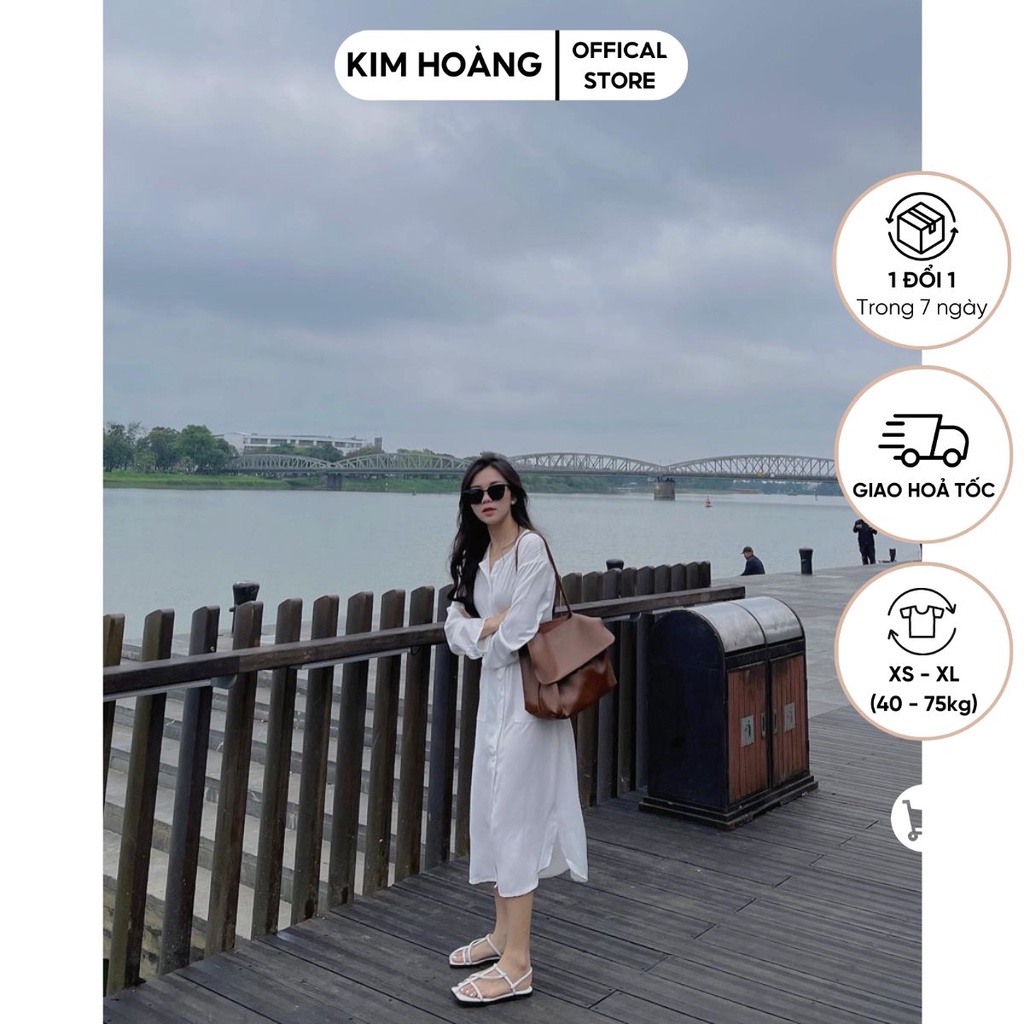 Váy dài dáng xuông cổ sơ mi thanh lịch hàng thiết kế