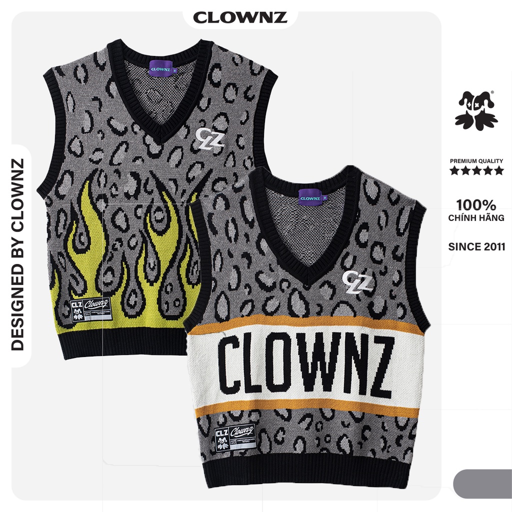 Áo gile len local brand Clownz knit leopard nam nữ cổ chữ V