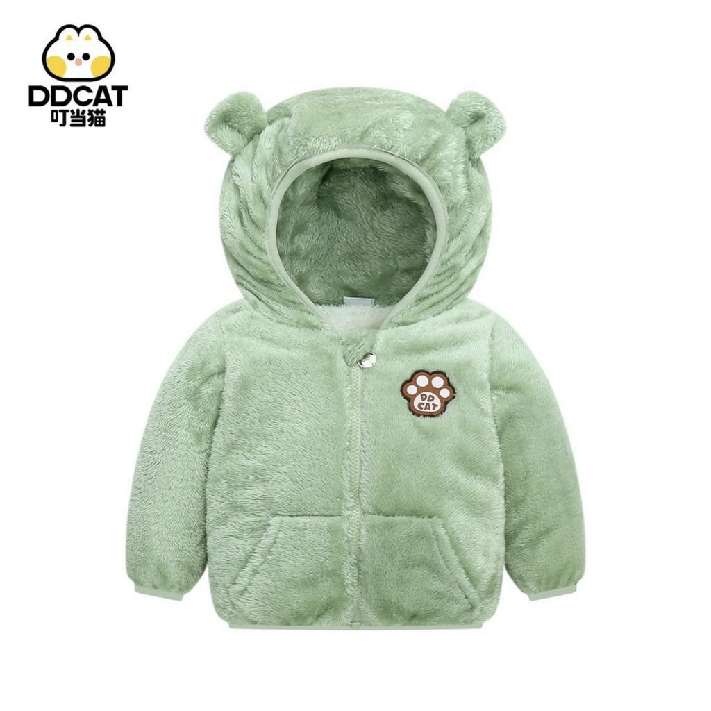 Áo khoác lông cừu tai gấu cho bé, áo khoác lông 2 lớp siêu ấm cho bé trai bé gái