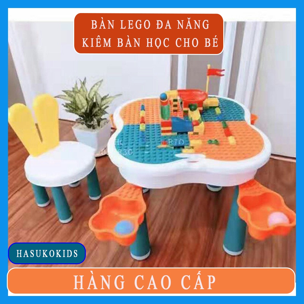Bộ bàn lego đa năng cho bé hoa anh đào, Bàn học cho bé kèm chi tiết Lego