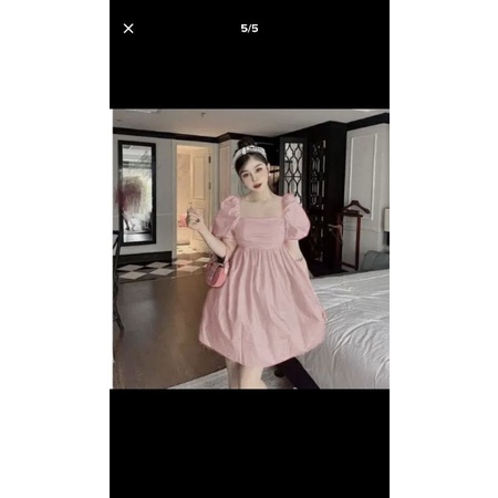 Đầm babydoll hồng tay phồng