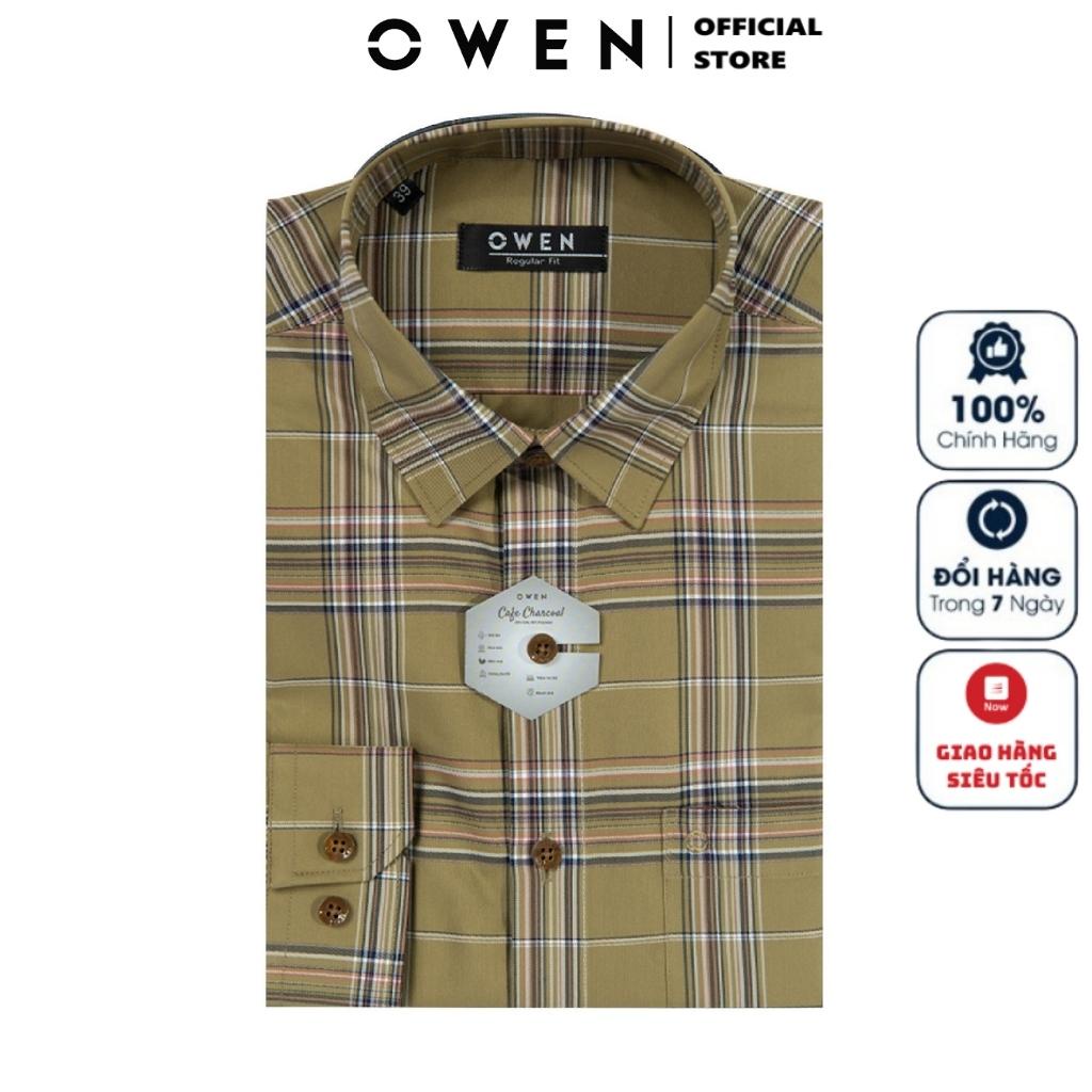 Áo Sơ Mi Dài Tay Nam OWEN AR220935DT Somi Công Sở Vải café Cao Cấp Kẻ caro lớn nâu đen cam Dáng Suông Tà Lượn Có Túi