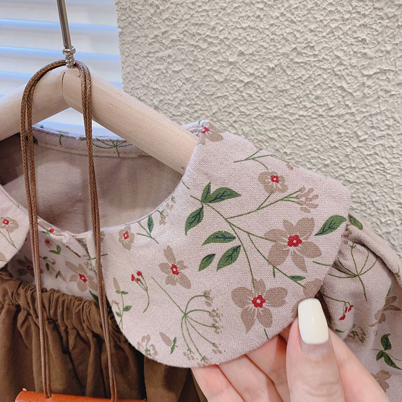 Bộ Áo Sơ Mi Cổ Búp Bê + Quần Yếm Thời Trang Xuân Thu Phong Cách Mới 2022 Cho Bé Gái