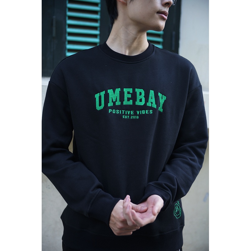 Áo sweater nỉ dài tay nam nữ thêu logo Umebay, 100% cotton form oversize cổ tròn USW06