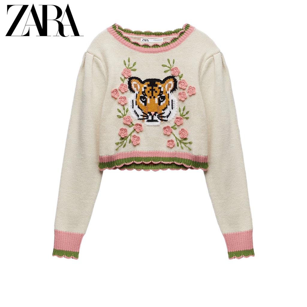 Áo Zara sweater Thêu Hoa Phối Quần Short Thời Trang Mùa Xuân AT06HDG60N10