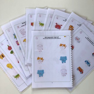 Học liệu giáo dục - Sách khoanh hình & nối hình giống nhau hoặc liên quan nhau chất liệu giấy A4 ép plastic dày dặn, bền