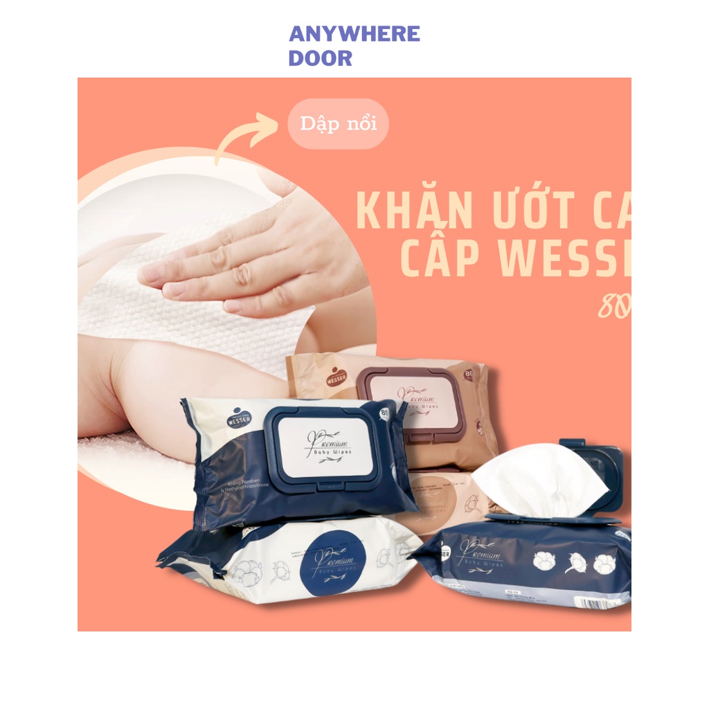 Khăn ướt cao cấp Wesser không hương 80 Tờ/72 Tờ