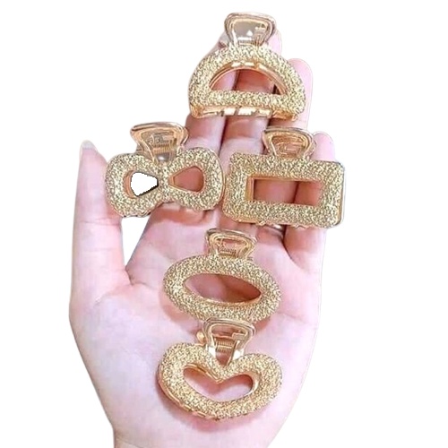 Bộ 5 Kẹp Tóc Càng Cua Đính Đá Vân Nổi Ánh Vàng Sang Chảnh Phong Cách Hàn Quốc