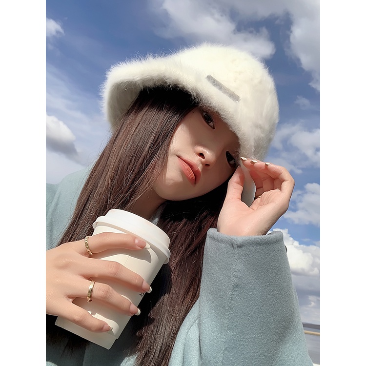Mũ Bucket Lông Thỏ Giữ Ấm Mùa Đông Phong Cách Hàn Quốc Chất Lượng Cao Cho Nữ