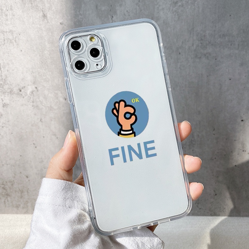 Ốp điện thoại iphone trong suốt in hình Ok fine đơn giản đẹp cho iphone 13promax/14plus/xsmax/6/7/se2020/xr/11pro/x/xs