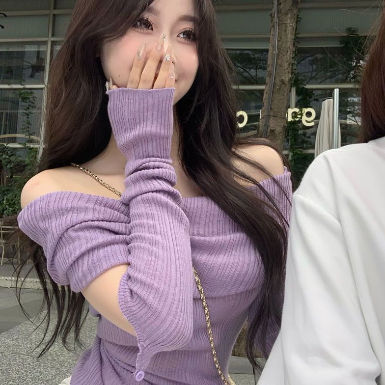 Áo Sweater Trễ Vai Tay Dài Dáng Ôm Thời Trang Mùa Thu Hàng Mới 2022 Dành Cho Bạn Nữ