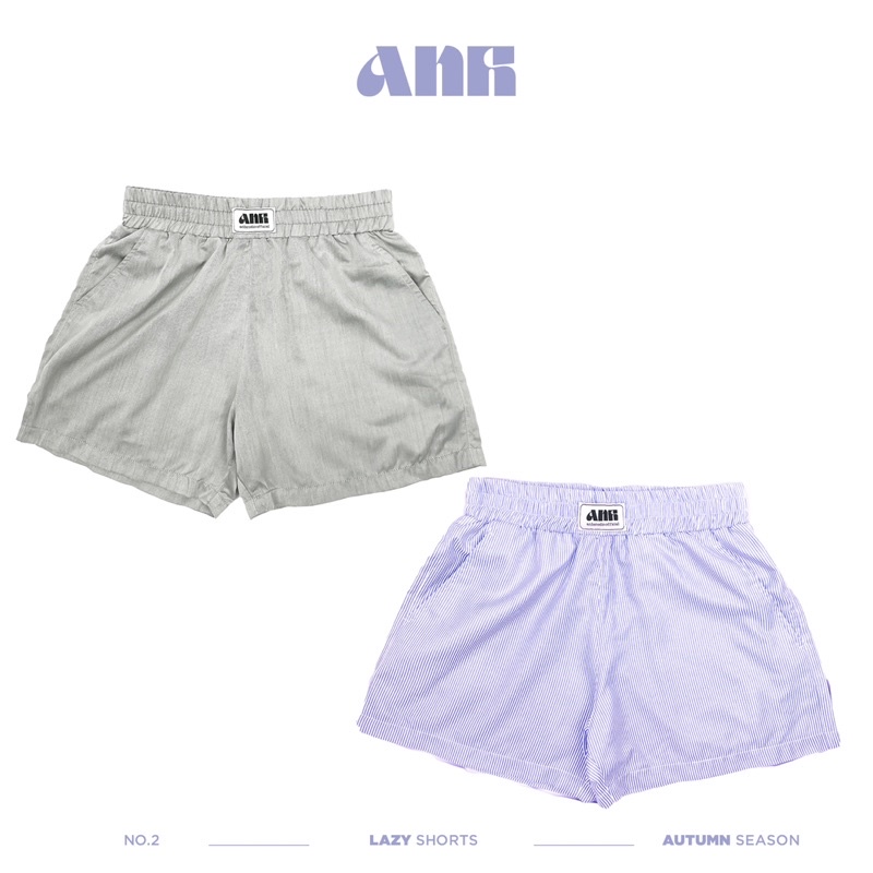 QUẦN NGẮN LƯNG THUN “LAZY SHORTS” UNISEX - GHI | TÍM
