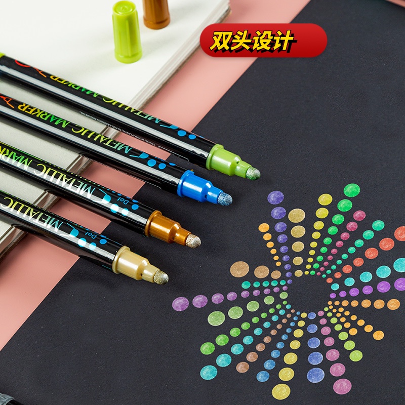 Bút Lông Hai Đầu Bằng Kim Loại Acrylic + 60 Màu Chấm Bi GN6300