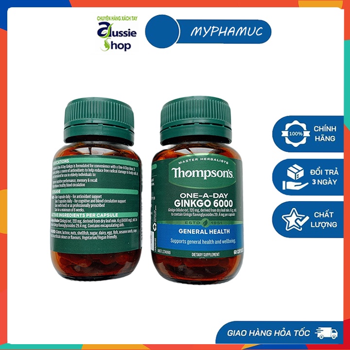 Bổ não, tăng cường trí nhớ Thompson's Ginkgo Biloba 6000 - 60 viên