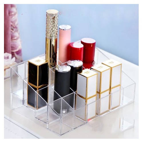 Khay nhựa trong đựng son 24 ô/Khay nhựa đựng son, mỹ phẩm, cọ trang điểm nhỏ gọn tiện dụng.