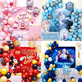 Bong Bóng Trang Trí Sinh Nhật, Thôi Nôi Poster Hình Elsa, Mickey Xinh Xắn Cho Bé Gái, Bé Trai Kèm Ống Bơm Tay SN030