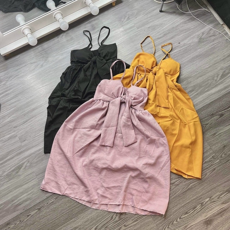 Có mút ngực Đầm Babidoll voan cúp nơ ngực 2 dây