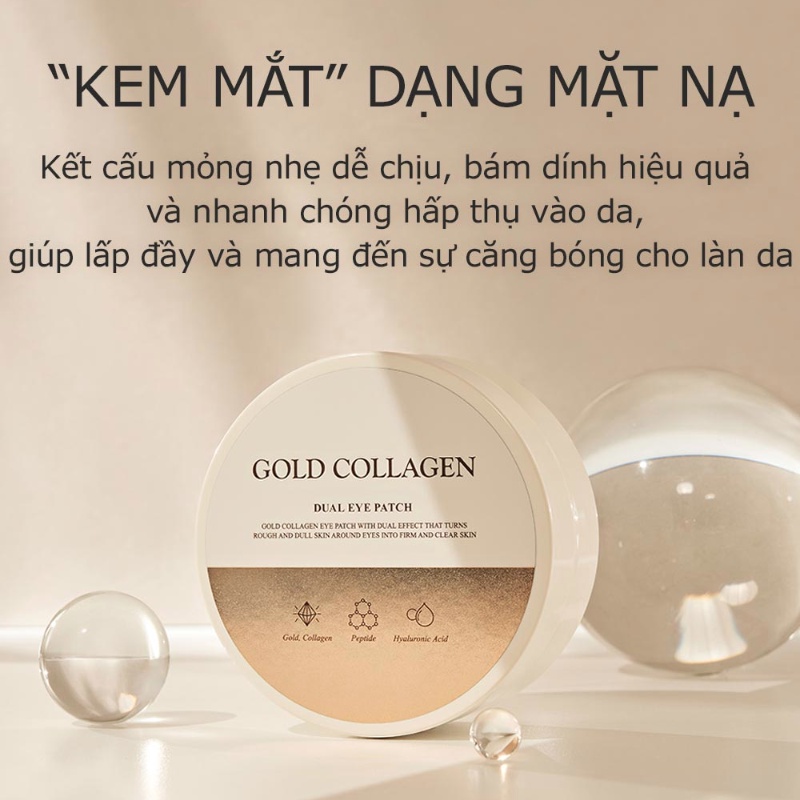 Mặt Nạ Mắt SNP Gold Collagen Dual Eye Patch Chứa Vàng Collagen Glutathione Hộp 60 Miếng