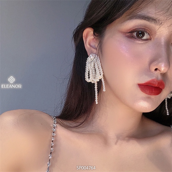 Bông tai nữ ngọc trai nhân tạo Eleanor Accessories chuôi bạc 925 phụ kiện trang sức chuỗi hạt hình nơ