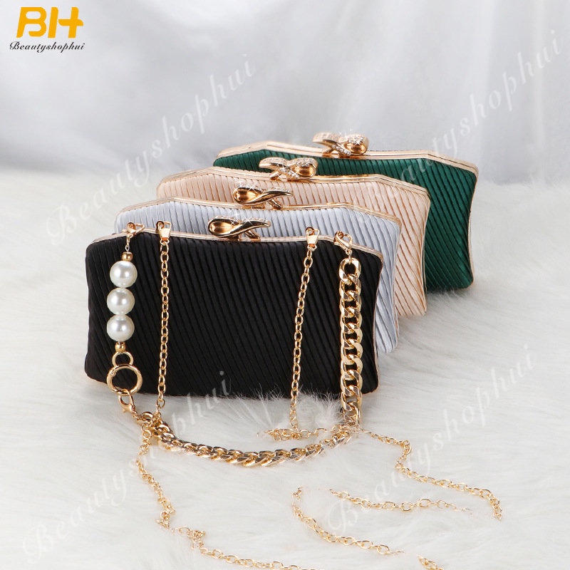 Túi Xách Dự Tiệc Xếp Ly Đính Ngọc Trai Kiểu Dáng Đơn Giản Phong Cách Retro Mới 2022