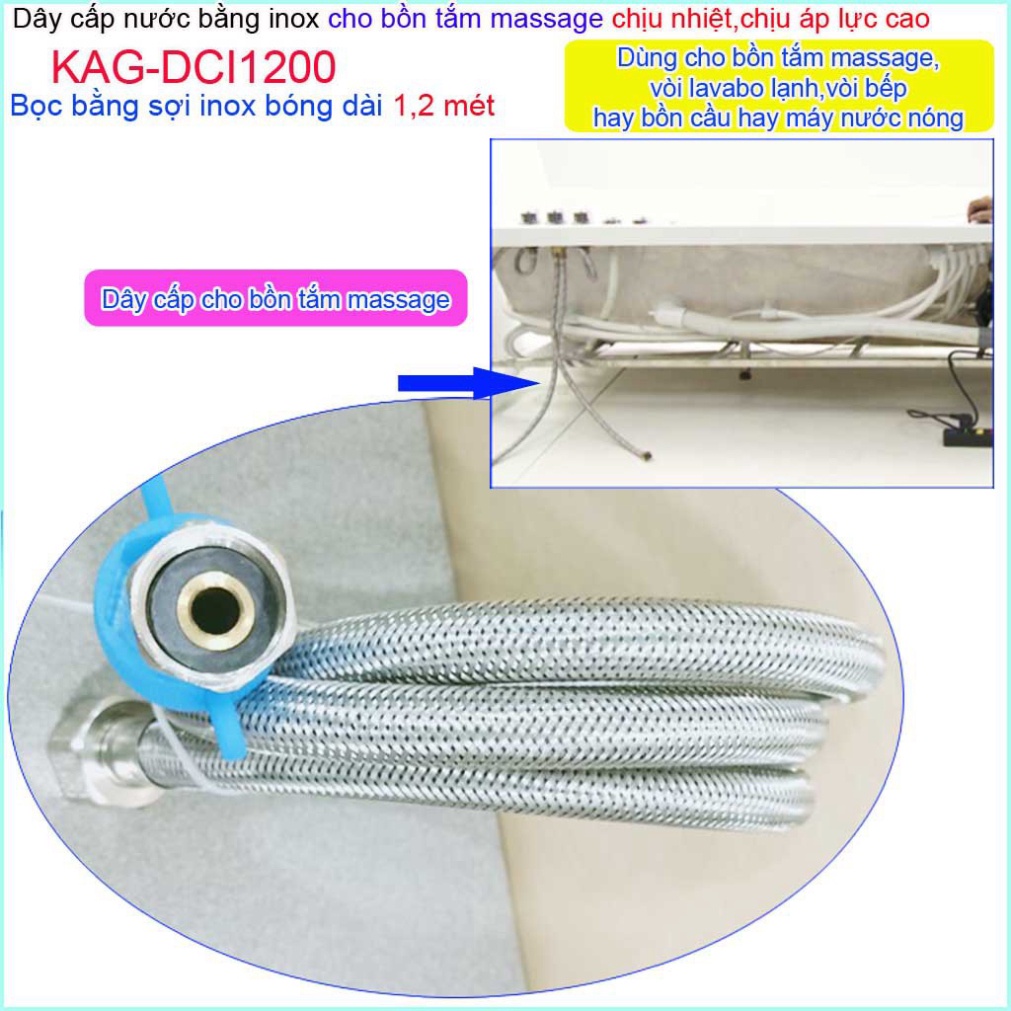Dây cấp nước Inox chịu nhiệt dây cấp 1.2m KAG-DCI1200 , dây cấp nước chịu áp dây dẫn nước máy nước nóng 1.2m