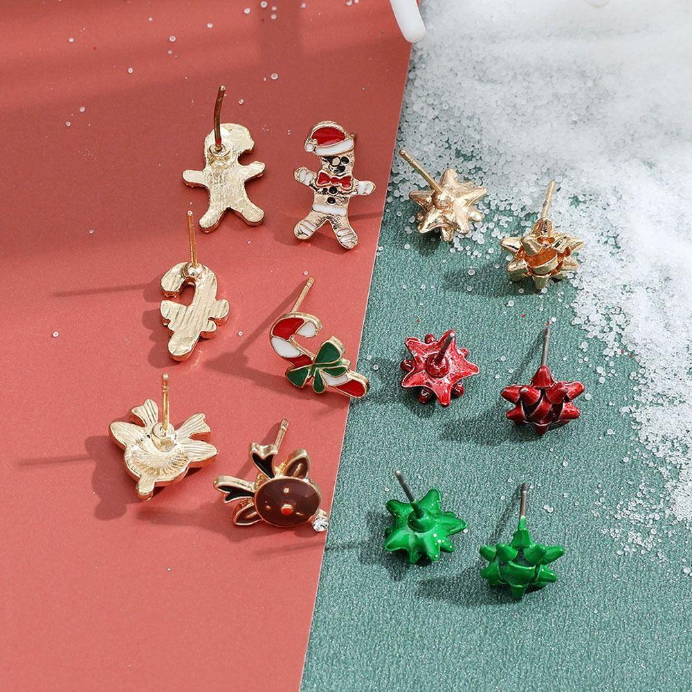 Set 6 Đôi Khuyên Tai Hợp Kim Kẽm Hình Ông Già Noel / Người Tuyết / Chuông Hoạt Hình Sáng Tạo Cho Nữ