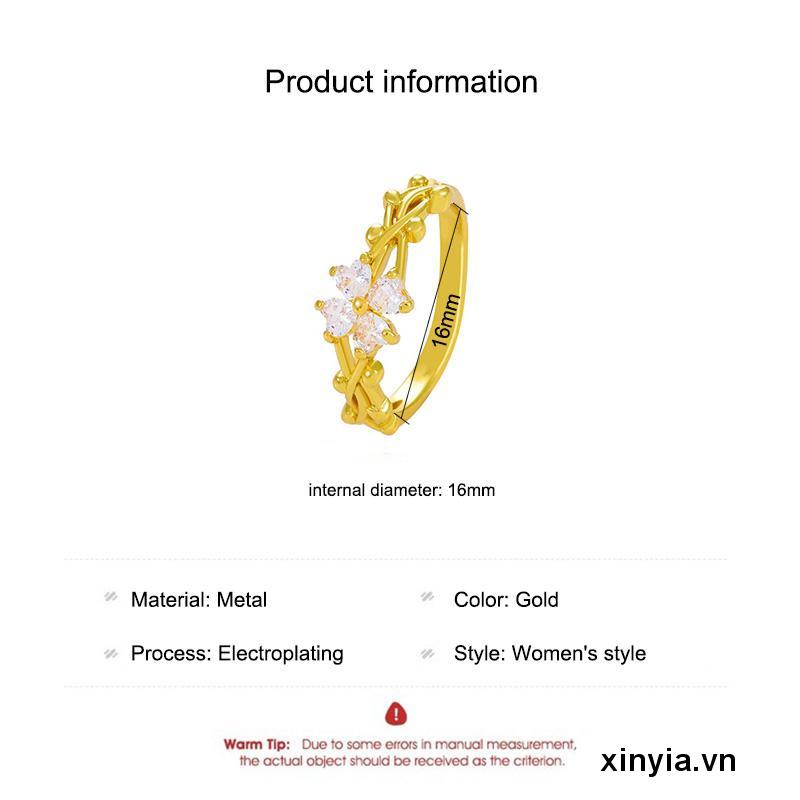 Nhẫn đeo tay bằng kim loại hình cỏ bốn lá đính đá thời trang cho nữ