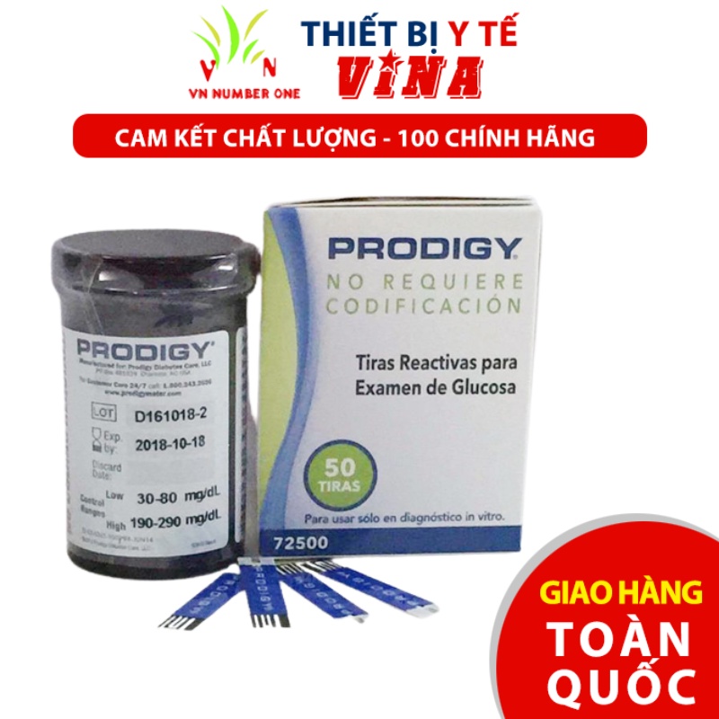 Que Thử Đường Huyết Prodigy Hộp 50 Que Dùng Cho Máy Đo Đường Huyết Prodigy Preferred, Prodigy Pocket, Prodigy Autocode