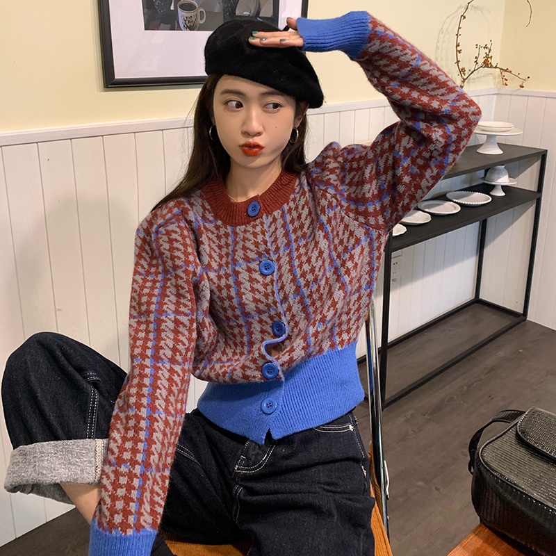 Áo Cardigan Dệt Kim Tay Phồng Dáng Rộng Lưng Cao Thời Trang Cho Nữ【Hana and Alice】