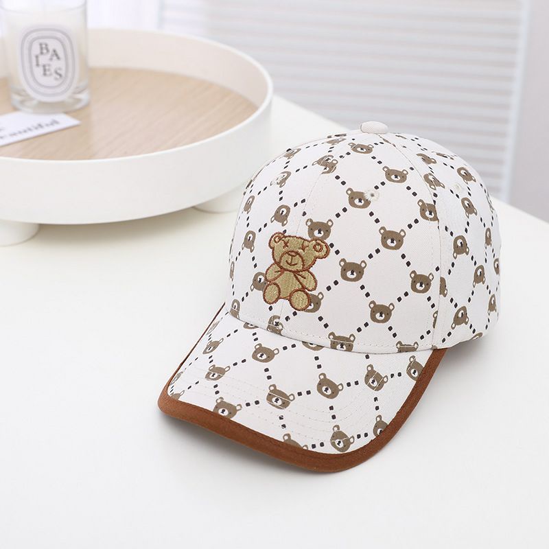 Mũ gấu - Nón lưỡi trai cho bé 3-6 tuổi màu nâu - trắng cao cấp form dáng chuẩn ôm đầu in hình gấu