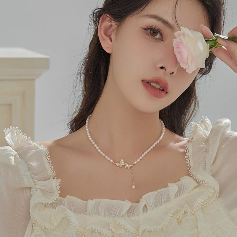 Vòng cổ Ngọc Trai Hình Bướm Thời Trang Thanh Lịch Cho Nữ
