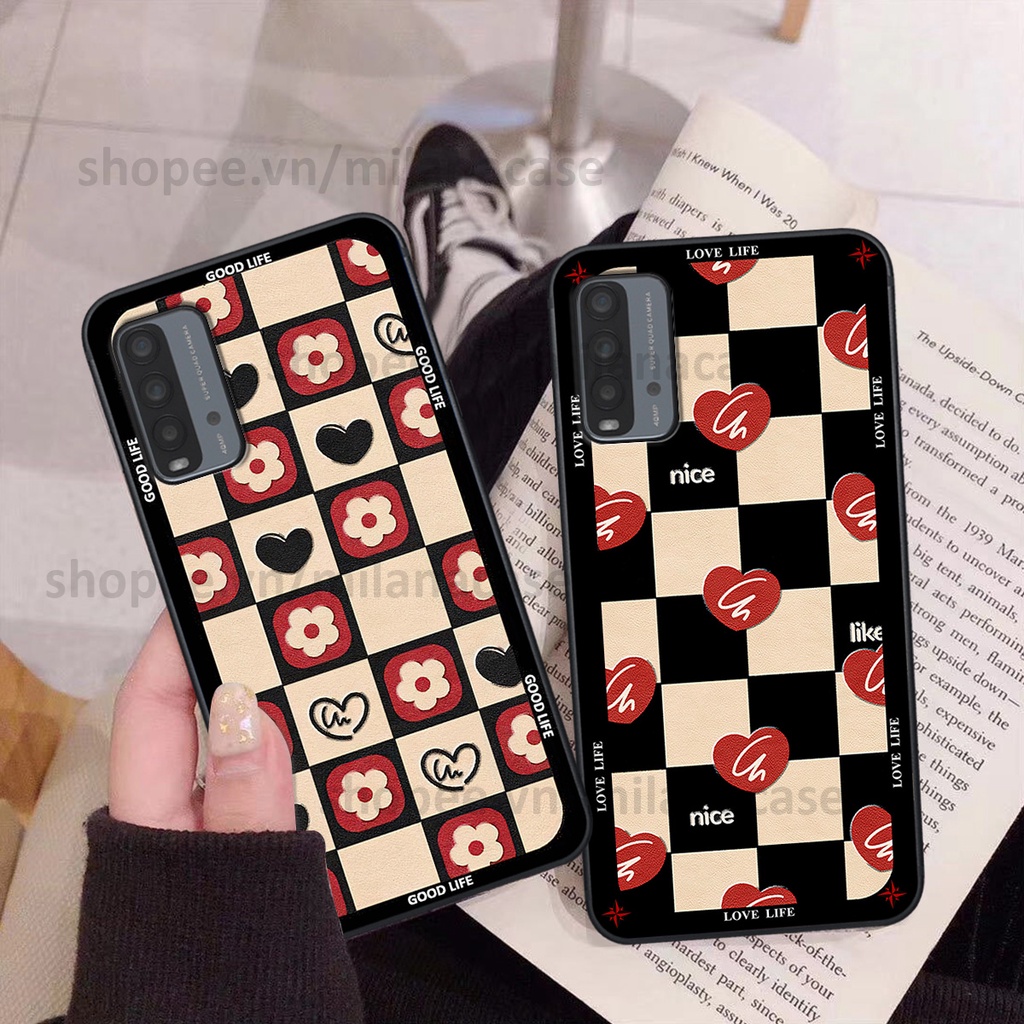 Ốp Xiaomi Redmi 9T in hình caro trái tim siêu đẹp, siêu nét đầy phong cách cá tính