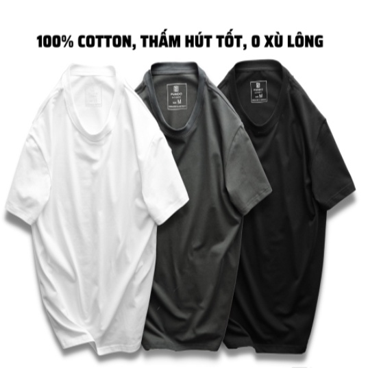 Áo thun trơn nam nữ phông unisex bigsize 3 màu trắng đen xám vải cotton cao cấp