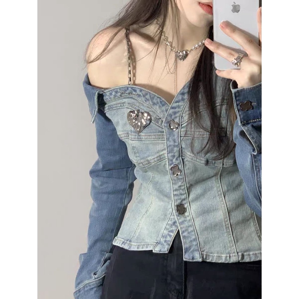 Áo Sơ Mi Denim Trễ Vai Phong Cách Hàn Quốc Thời Trang Mới 2022 Cho Nữ