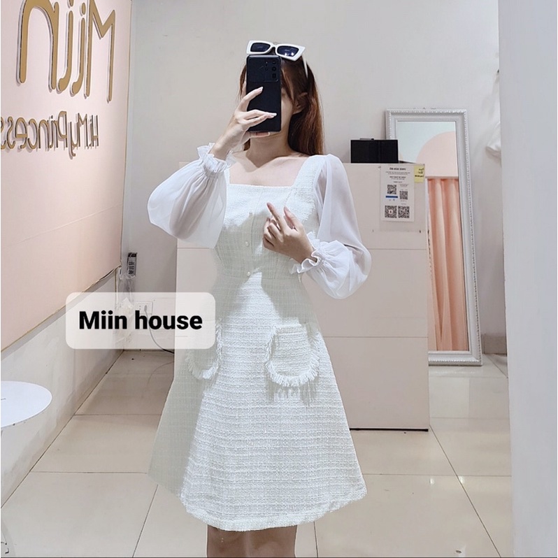 Váy dạ tweed 2 túi tay tơ