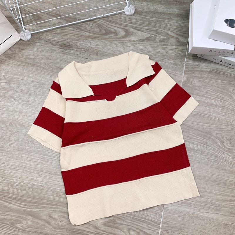 Áo len kim croptop sọc nhiều màu - Nhím Xù shop