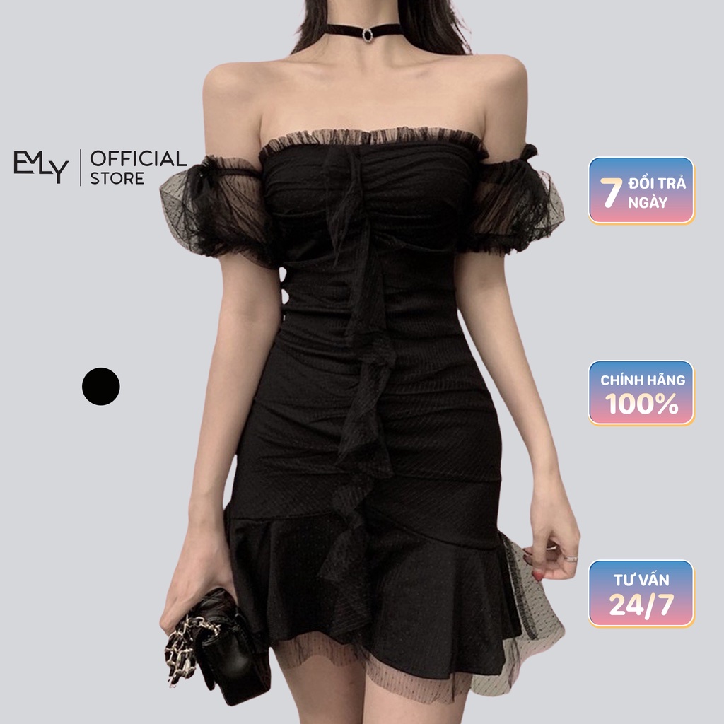 Đầm nữ dáng xòe đuôi cá dáng ngắn trễ vai gợi cảm Emilyshop ulzzang