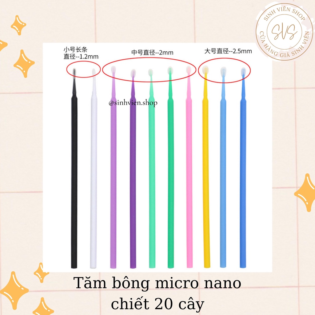 Chiết 20 tăm bông đầu siêu nhỏ micro nano dành cho trang điểm viền mắt, viền môi, tẩy khuyết điểm