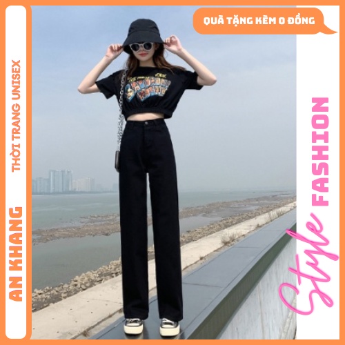 Quần jeans quần bò nữ màu đen ống rộng ulzzang mặc lên cực tôn dáng siêu hot 2022