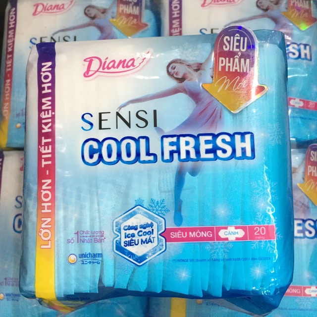 Băng vệ sinh Diana Sensi Cool Fresh siêu mỏng cánh gói 8/20 miếng