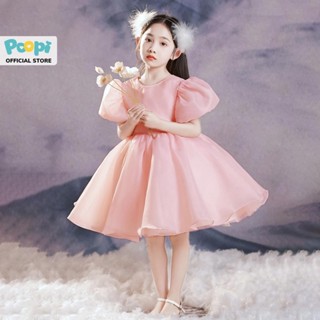 Váy Công Chúa Cho Bé Poopi Đầm Bé Gái Xòe Bồng Kiểu Tay Ngắn Màu Hồng Dịu Xinh Đẹp 15-37kg