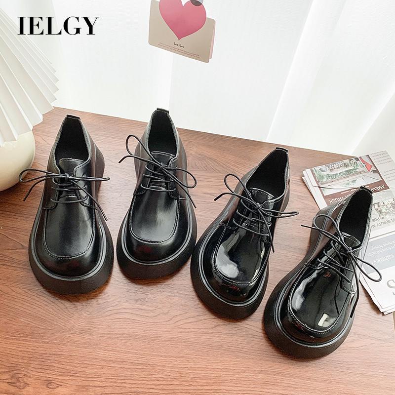 Giày Da Đế Dày Buộc Dây Kiểu Anh Thiết Kế Trẻ Trung Cho Nữ