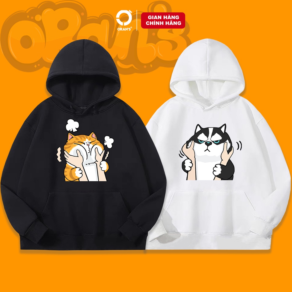 Áo Hoodie đôi in hình chó mèo véo má ORAN'S chất nỉ cotton lót bông cao cấp form rộng unisex - ORAN'S HOODIE 05