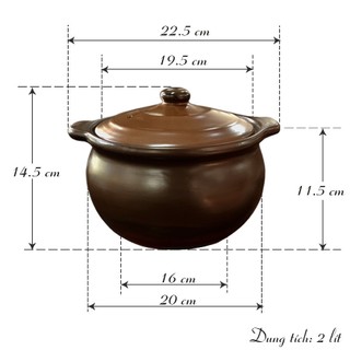 Nồi đất nấu bếp từ 2-3 lít (Men sứ nâu) - NodaCook