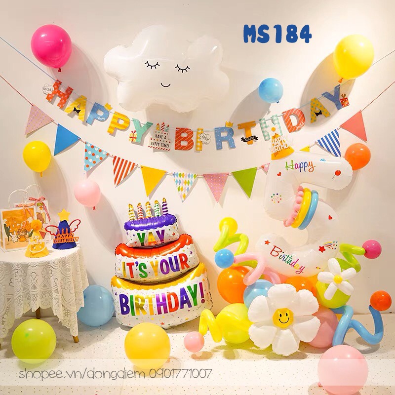 Set bóng trang trí sinh nhật cho bé Mon party tặng kèm bơm và băng dính