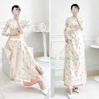 Set áo dài cách tân voan tơ cao cấp hoa nhí