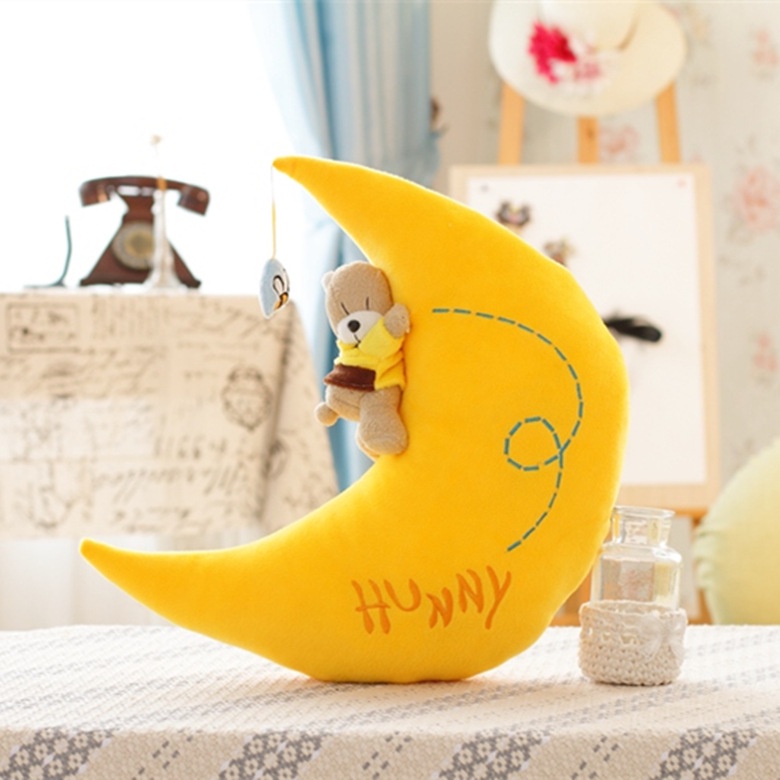 Gối Ôm Nhồi Bông Thiết Kế Kiểu Hoạt Hình Mặt Trăng / Ngôi Sao 40cm
