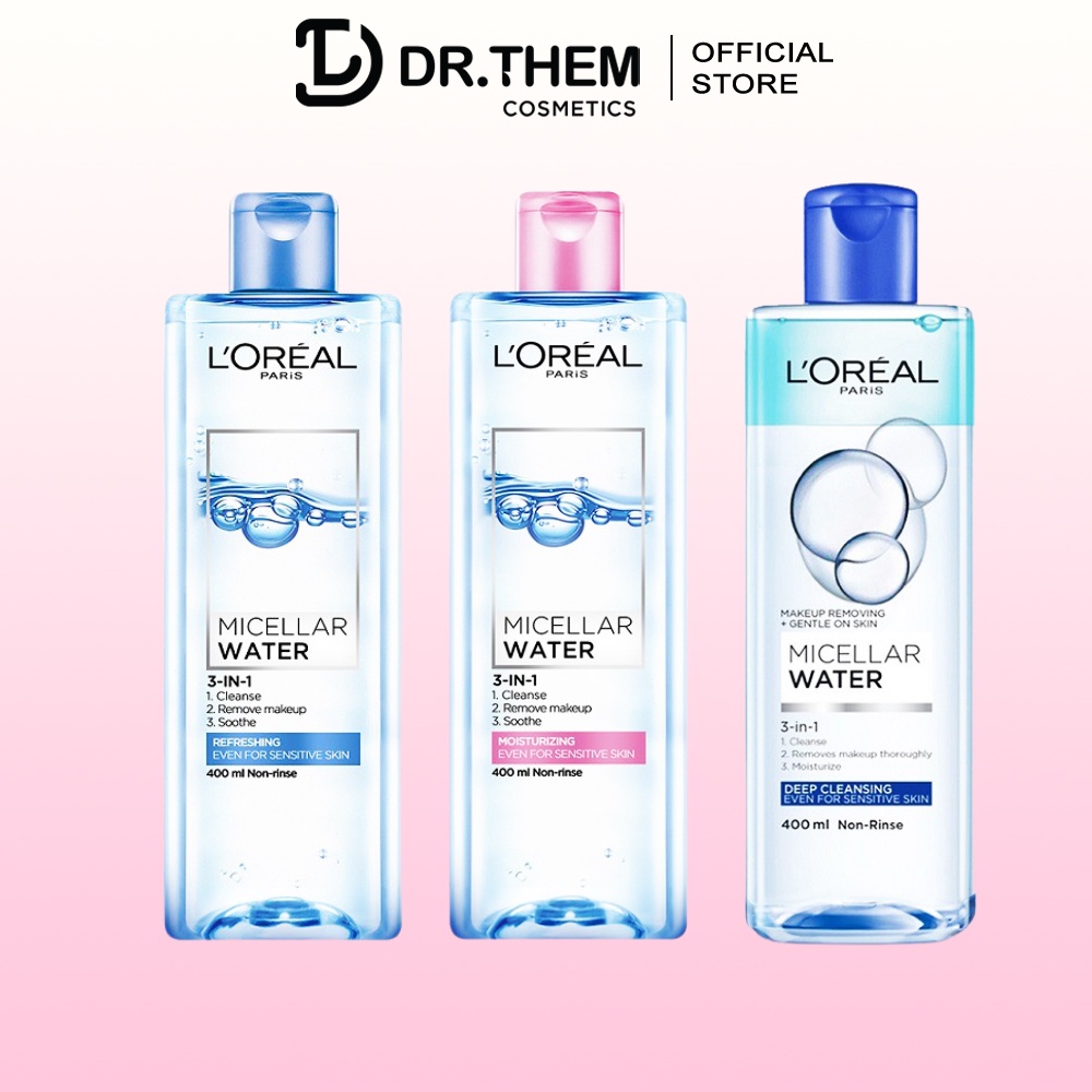 Nước Tẩy Trang L'Oreal Paris 3in1 Micellar Water 95ml - 400ml, Làm Sạch, Dưỡng Ẩm Cho Mọi Loại Da