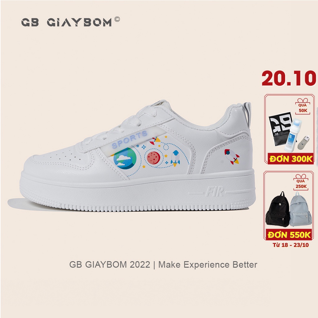 Giày Sneaker Nữ Đế Bằng Màu Trắng Da Mềm Êm Thích Hợp Đi Học Đi Làm Đi Chơi Mới Nhất giayBOM GB Classics B1717