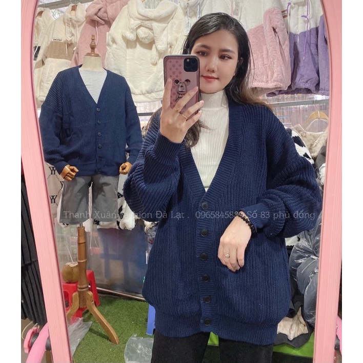 Áo len học sinh xanh đen phom rộng dài unisex nam nữ đều mặc được chất dày dặn